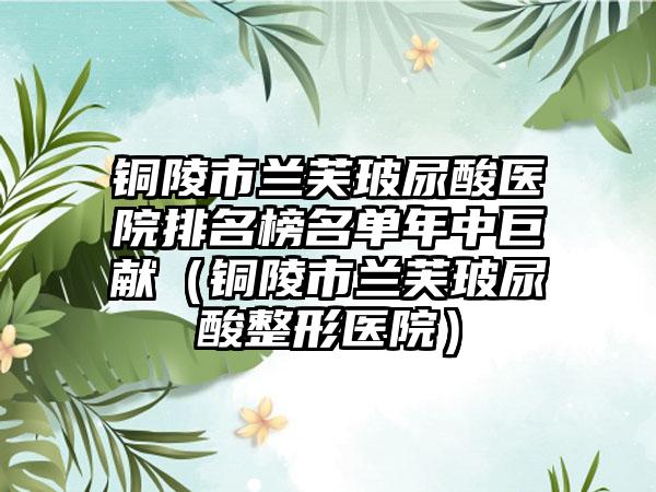 铜陵市兰芙玻尿酸医院排名榜名单年中巨献（铜陵市兰芙玻尿酸整形医院）
